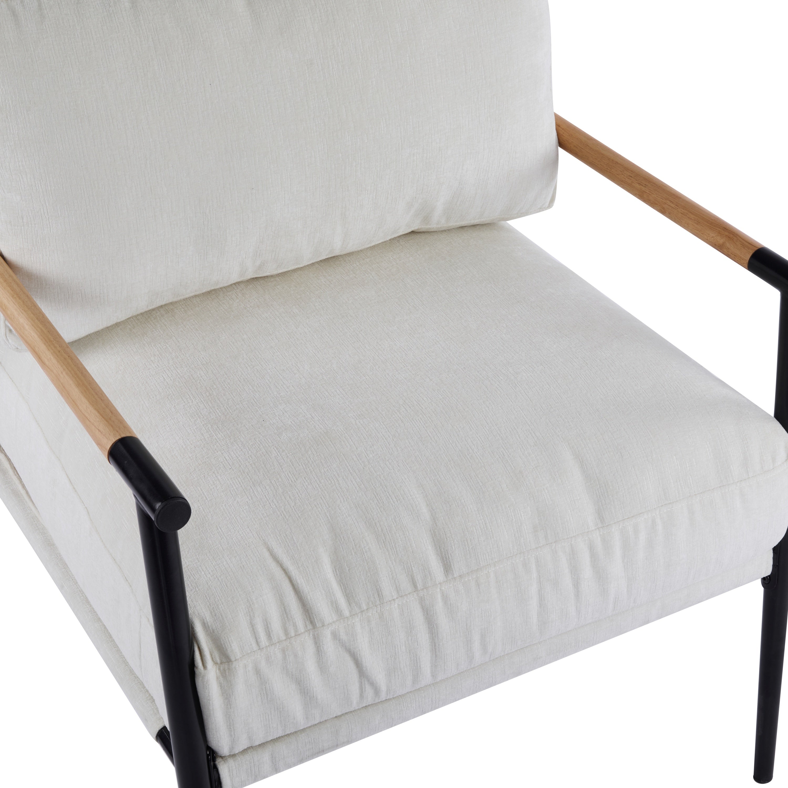 Modern Accent Chair with Plush Cushions, Metal Frame, Wooden Armrest - Cozy Seating for Living Room, Bedroom, Office - Grand Goldman Shop