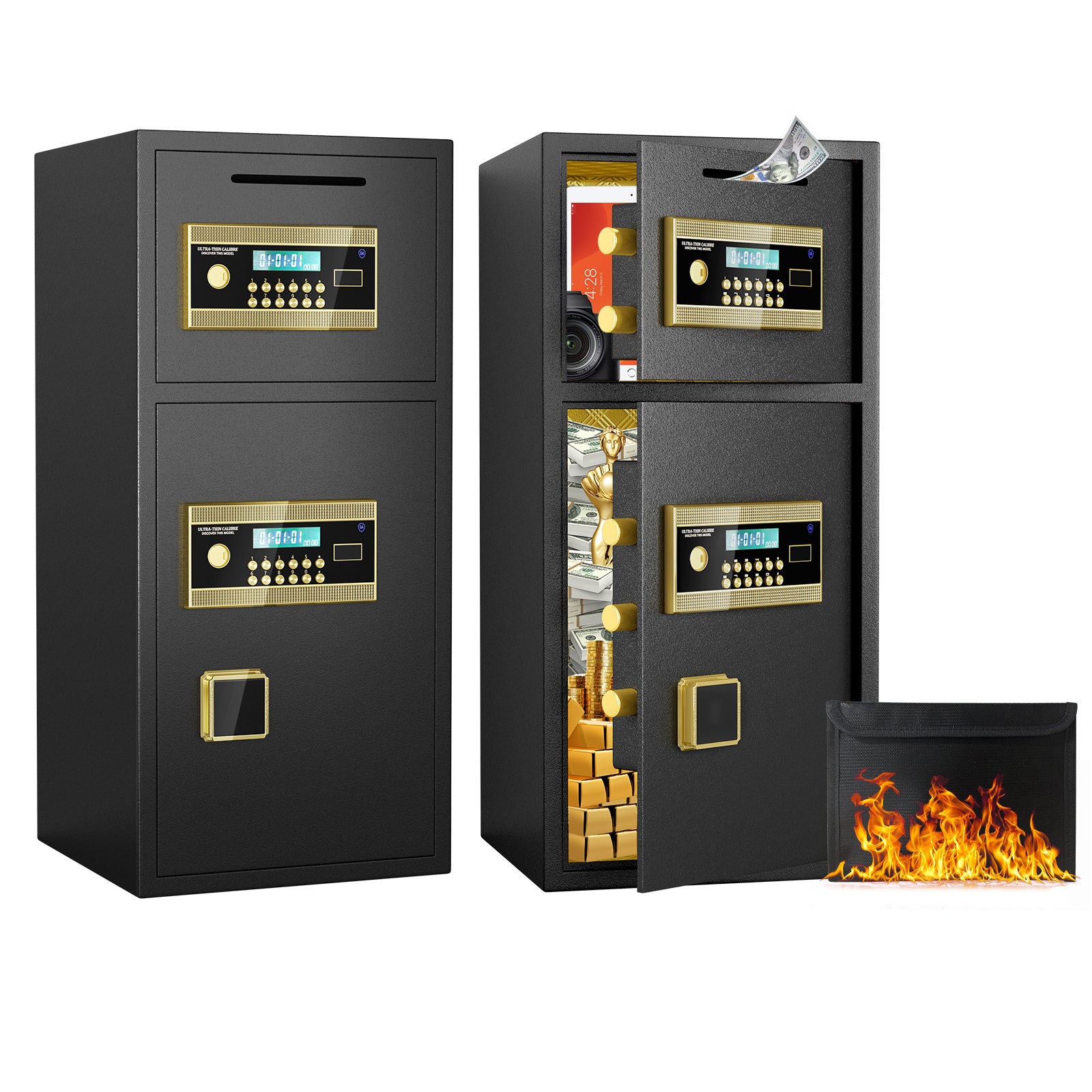 Large Double-door Coin-operated Safe, Digital Security Safe with Fireproof and Waterproof Bag, 6.5 Cubic Feet Safe Box with H