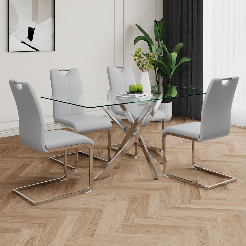 Modern Dining Chairs with Faux Leather Padded Seat Dining Living Room Chairs Upholstered Chair with Chrome Metal Legs Design for Kitchen, Living, Bedroom, Dining Room Side Chairs Set of 4 - Grand Goldman Shop