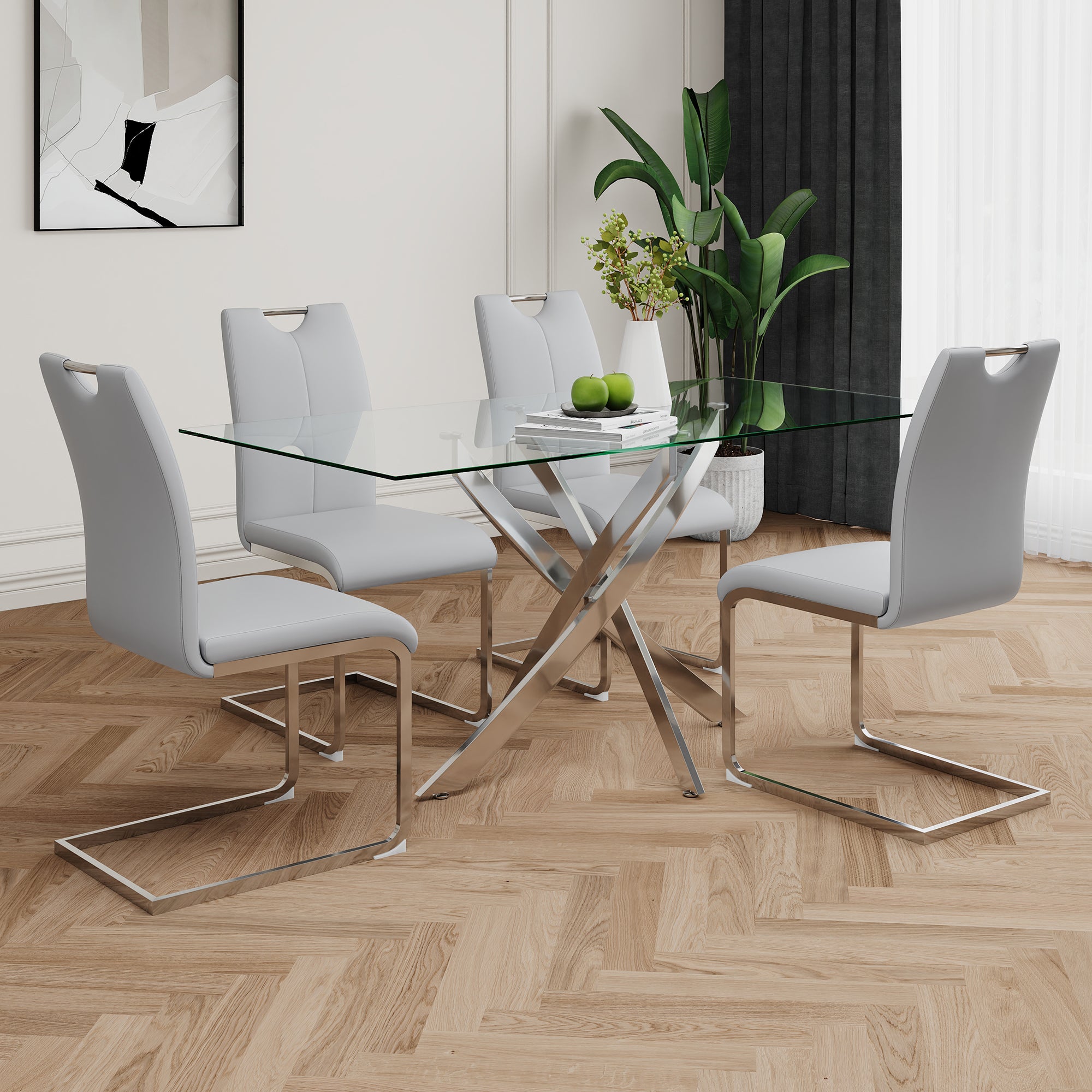 Modern Dining Chairs with Faux Leather Padded Seat Dining Living Room Chairs Upholstered Chair with Chrome Metal Legs Design for Kitchen, Living, Bedroom, Dining Room Side Chairs Set of 4 - Grand Goldman Shop