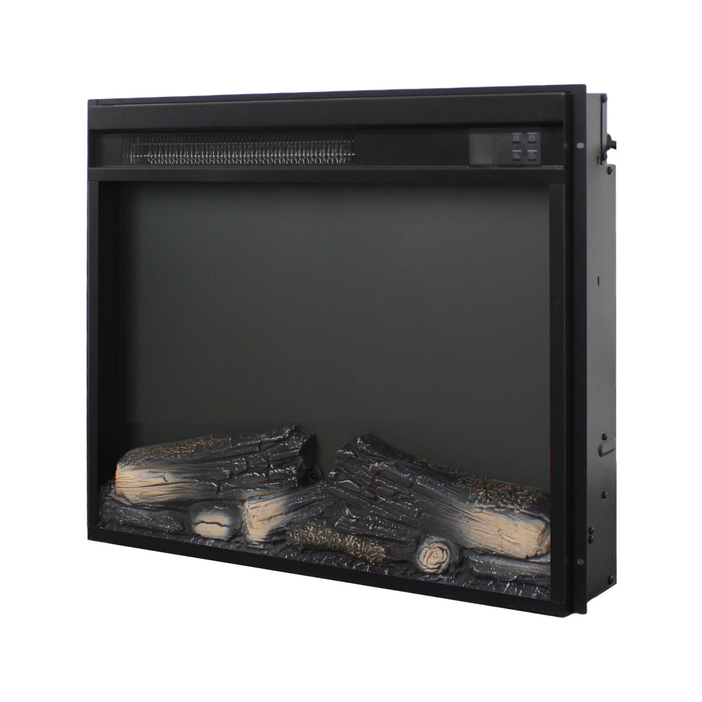23 inch electric fireplace insert, ultra thin heater with log set & realistic flame, remote control with timer, overheating protection - Grand Goldman Shop