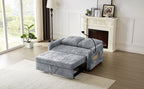 Modern Loveseat Pull-out Sofa Bed with Adjustable Backrest, Cup Holders, Phone Holder, Charging Ports, Side Storage Pockets, Grey Chenille - Grand Goldman Shop