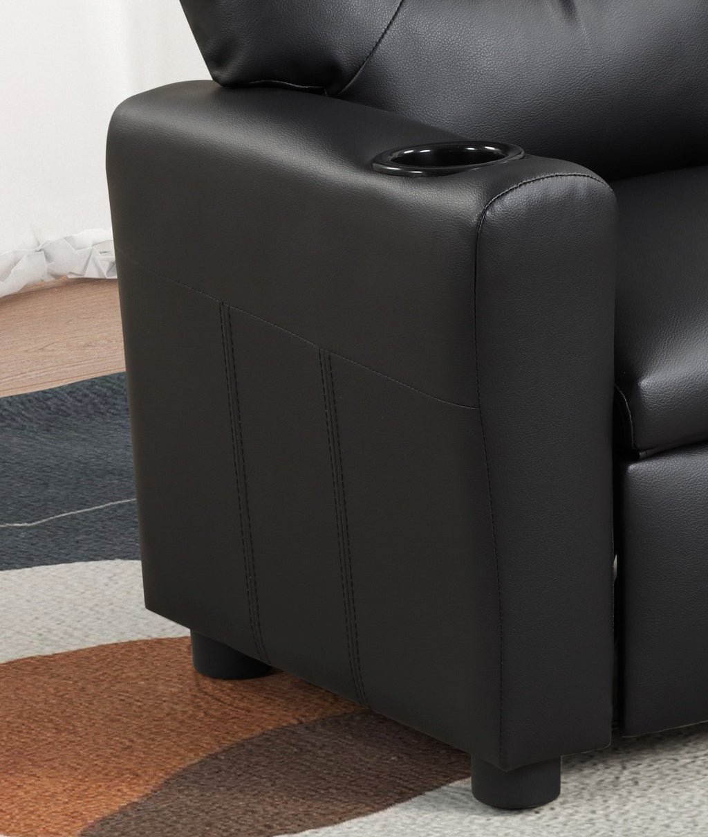 Carisa 23'W Black PU Leather Kids Recliner Chair with Cupholder | Premium Home Decor - Grand Goldman