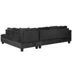 Modern Sectional Sofa with Storage Ottoman, L-Shape Couch with 2 Pillows and Cup Holders, Black Velvet, 105' - Grand Goldman Shop