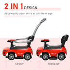 Aosom 2 In 1 Push Cars for Toddlers Kid Ride on Push Car Stroller Sliding Car with Horn Music Light Function Secure Bar Ride 