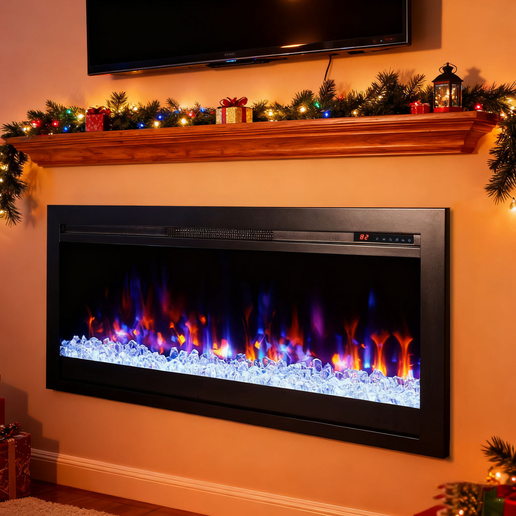 44 inch in wall recessed  electric fireplace with remote and multi color flame & emberbed, LED light heater - Grand Goldman Shop
