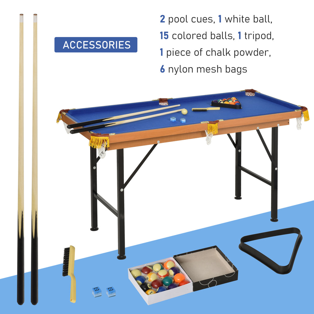Soozier 55' Portable Folding Billiards Table Game Pool Table for Whole Family Number Use With Cues, Ball, Rack, Chalk, Blue |