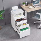 Modern 3-Drawer Mobile Filing Cabinet with Lock, White Metal Office Storage, Legal/Letter Size - Grand Goldman