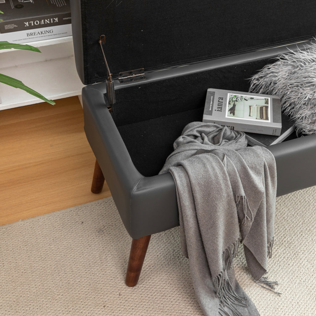 Storage Bench with Storage Bench for Bedroom End of Bed Bench Foot of Bed Bench Entryway Bench Storage Ottoman Bench 43.3' W x 17.7' Dark Grey Leather Bench - Grand Goldman Shop