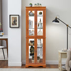 Lighted Glass Curio Display Cabinet,Display Cabinet,Glass Storage Cabinet Glass Wine cabinet Wood Frame Toy Display for Living Room, Kitchen, Pantry light bulb included OAK - Grand Goldman Shop