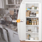 White Metal Adjustable 2-Door Storage Cabinet with Powder-Coated Steel, Tall Kitchen Pantry Cabinet with Adjustable Shelves f