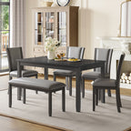 Modern 6-Piece Dining Table Set with Bench and Chairs for Dining Room or Kitchen – Grey - Grand Goldman Shop
