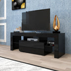 Black TV Stand with LED RGB Lights,Flat Screen TV Cabinet, Gaming Consoles - in Lounge Room, Living Room and Bedroom(Black) - Grand Goldman Shop