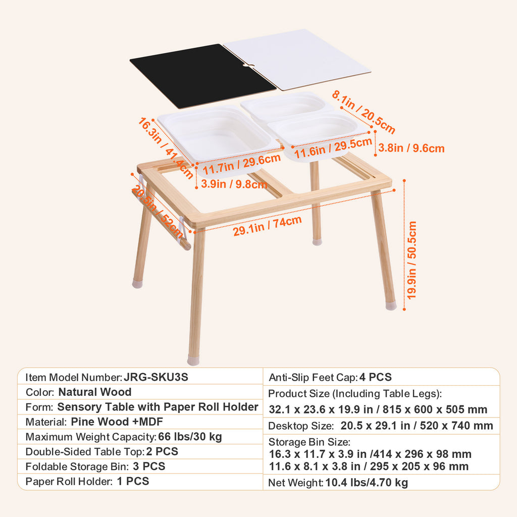 Sensory Table for Toddlers, Kids Activity Table with 3 Foldable Storage Bins & Paper Roll Holder, Indoor/Outdoor Play Sand an