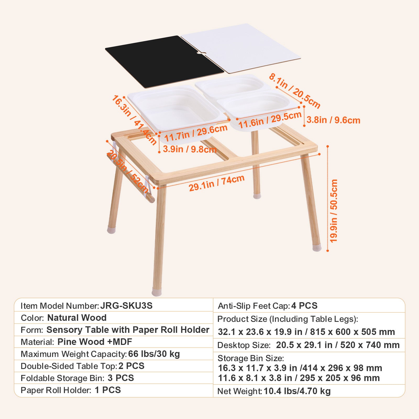 Sensory Table for Toddlers, Kids Activity Table with 3 Foldable Storage Bins & Paper Roll Holder, Indoor/Outdoor Play Sand an