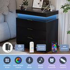 Nightstand with Charging Station and LED Lights,Night Stand with Sliding Top for Bedroom,Bedside Table with Drawers,Modern End Side Table,Black.28.8''W x 17''D x 30.5''H. - Grand Goldman Shop
