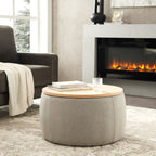 Round Storage Ottoman, 2 in 1 Function, Work as End table and Ottoman,  Grey (25.5'x25.5'x14.5') - Grand Goldman Shop