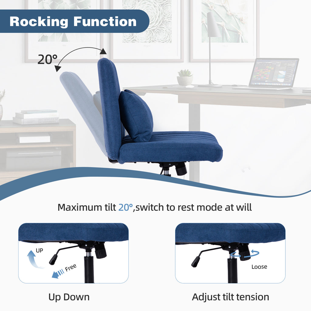Modern Linen Blue Criss Cross Office Chair with Adjustable Height, Ergonomic Design, and Breathable Fabric in Blue Linen Mate