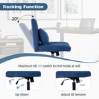 Modern Linen Blue Criss Cross Office Chair with Adjustable Height, Ergonomic Design, and Breathable Fabric in Blue Linen Mate