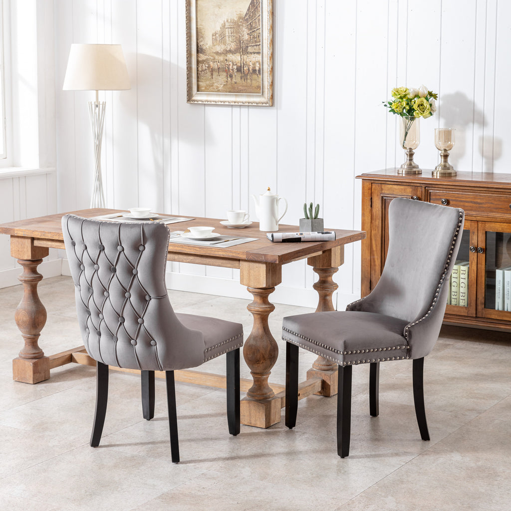 A&A Furniture,Upholstered Wing-Back Dining Chair with Backstitching Nailhead Trim and Solid Wood Legs,Set of 2, Gray,SW8809GY,  KD - Grand Goldman Shop