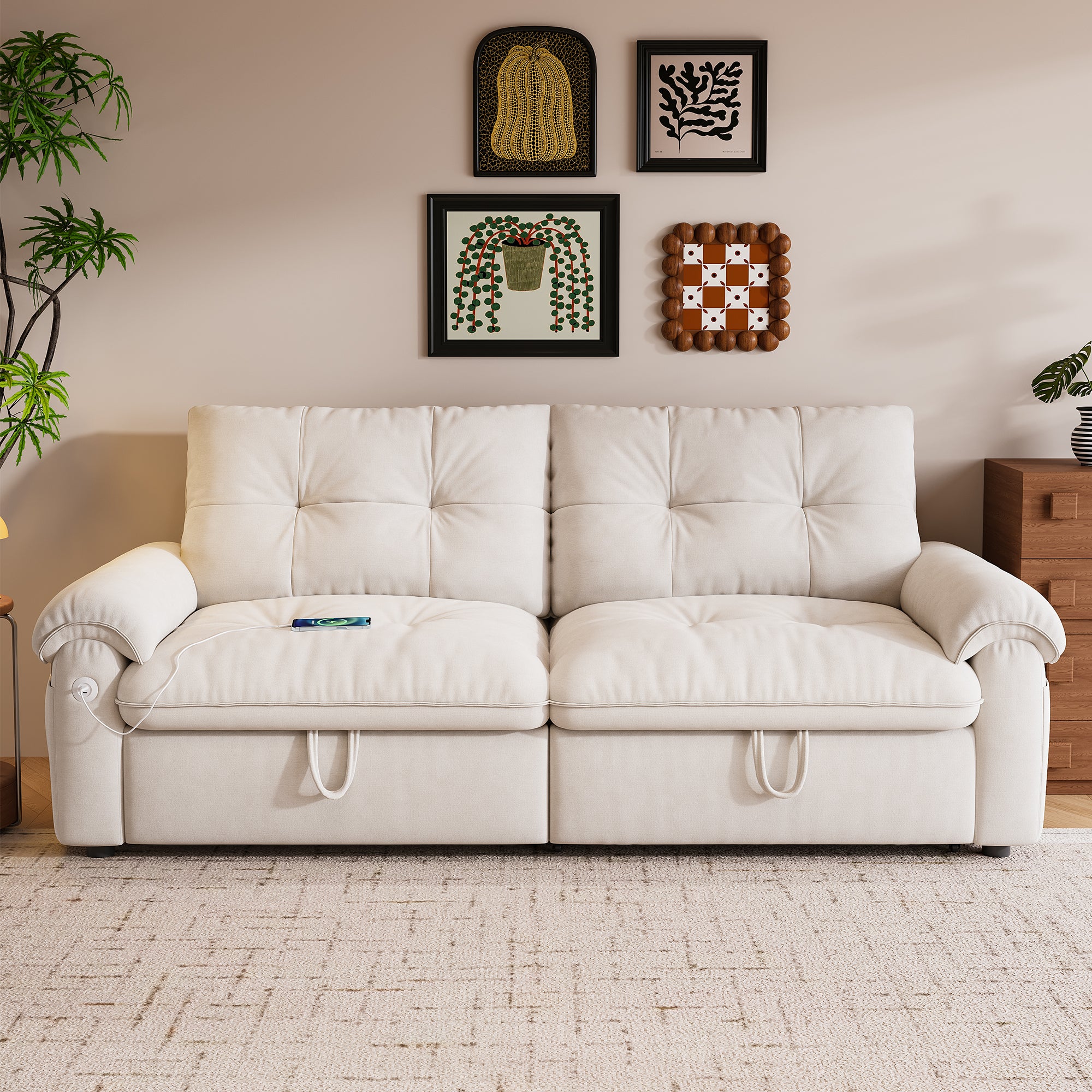 W3820S00024, a 77-inch convertible sofa bed, and a 2-in-1 piece suitable for both sitting and lying. Made of cloud-like fabric, it is applicable to living rooms, bedrooms and apart - Grand Goldman Shop