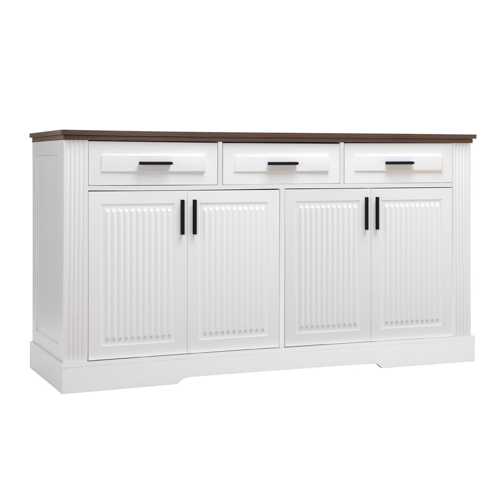 Modern Fluted Sideboard Buffet Cabinet with 4 Doors 3 Drawers, White MDF Storage Console Table for Living Room Dining Room Entryway, 63.11' L x 15.75' W x 32' H - Grand Goldman Shop
