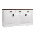 Modern Fluted Sideboard Buffet Cabinet with 4 Doors 3 Drawers, White MDF Storage Console Table for Living Room Dining Room Entryway, 63.11' L x 15.75' W x 32' H - Grand Goldman Shop