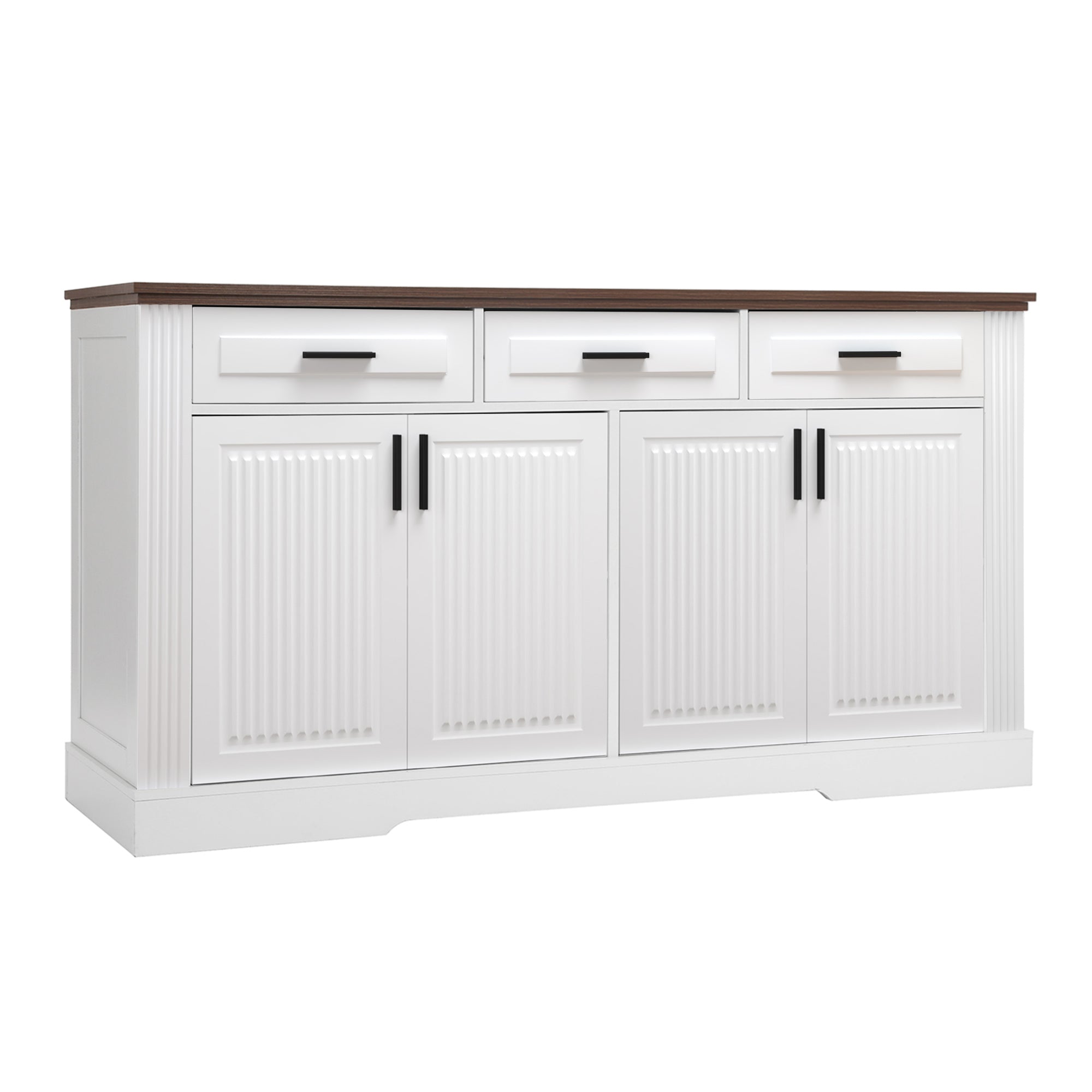 Modern Fluted Sideboard Buffet Cabinet with 4 Doors 3 Drawers, White MDF Storage Console Table for Living Room Dining Room Entryway, 63.11' L x 15.75' W x 32' H - Grand Goldman Shop