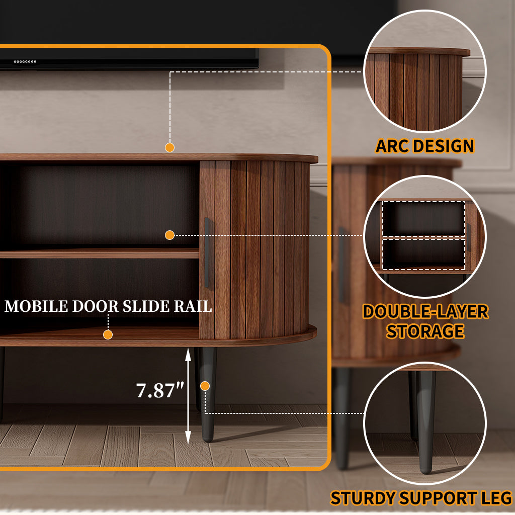 TV Stand, 47' Modern TV Console Table with Storage Compartment and Sliding Door, Gaming Entertainment Center with Cabinet for Living Room, Bedroom, Office (Walnut) - Grand Goldman Shop