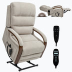 Power Beige Chenille Lift Recliner Chair Dual Motor Infinite Position Up to 350 LBS with Solid Wood Armrests, Heat Massage and Heavy Duty Motion Mechanism - Grand Goldman Shop