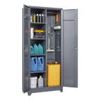 Gray And White Color Metal Lockers, Cleaning Tool Cabinets With Locking Doors, High Broom Tool Storage Cabinets, Adjustable S