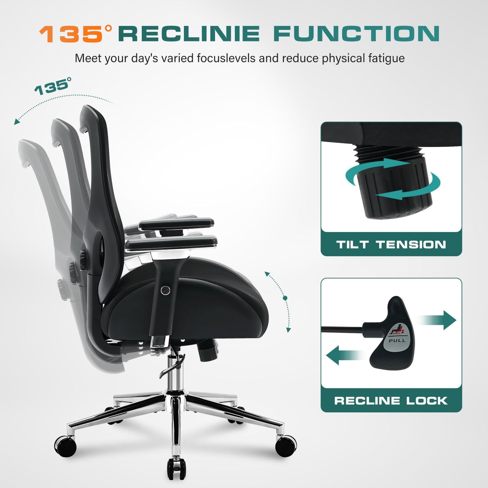 Big and Tall Office Chair with Wide Thick Seat Cushion for Heavy People Ergonomic Computer Mesh Desk Chairs with 4D Armrests,