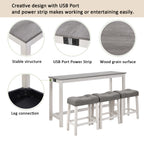 4 Piece Bar Table Set with Power Outlet, Bar Table Set with Chairs, Sofa Bar Table with Stools, Behind Couch Table with 3 Padded Stools, for Living Room, Dining room, White & Grey - Grand Goldman Shop