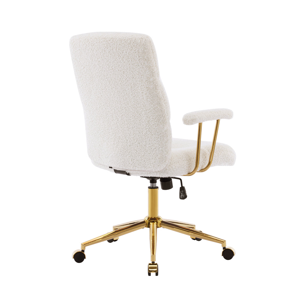 Textured Boucle Fabric White and Gold Office Chair, Modern Height Adjustable Desk Chair with Padded Arms - Grand Goldman