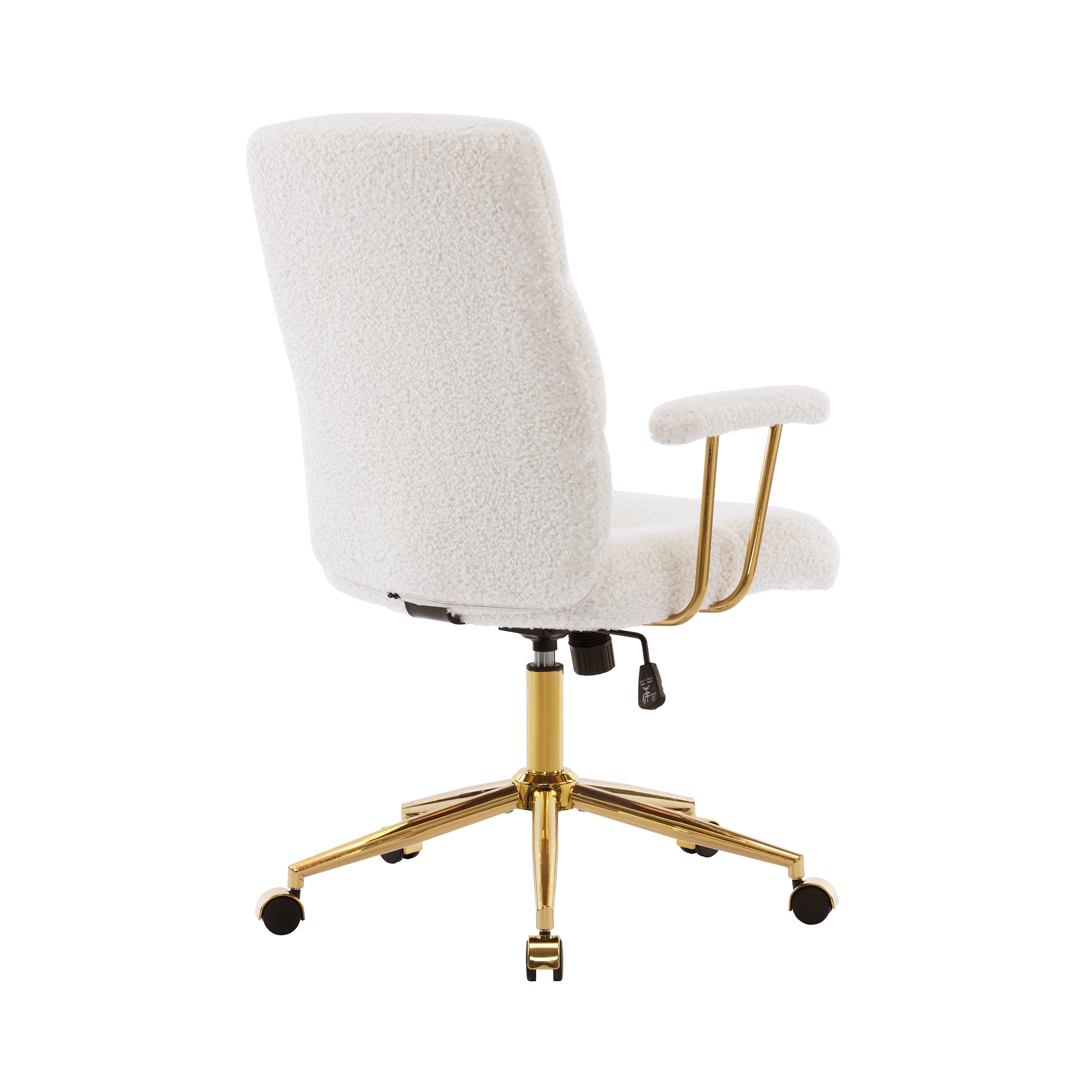 Textured Boucle Fabric White and Gold Office Chair, Modern Height Adjustable Desk Chair with Padded Arms - Grand Goldman