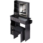 29.2' Small Size Left Drawer Desktop Vanity Table + Cushioned Stool, 2 AC+2 USB Power Station, Hair dryer bracket, Extra Large Touch Control Sliding LED Mirror, Tri-color Switching, Brightness Adjust - Grand Goldman Shop