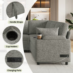 Versatile Light Grey Chenille Sectional Sofa Bed with Storage, Cup Holders & Charging Ports, 109.9' - Grand Goldman Shop