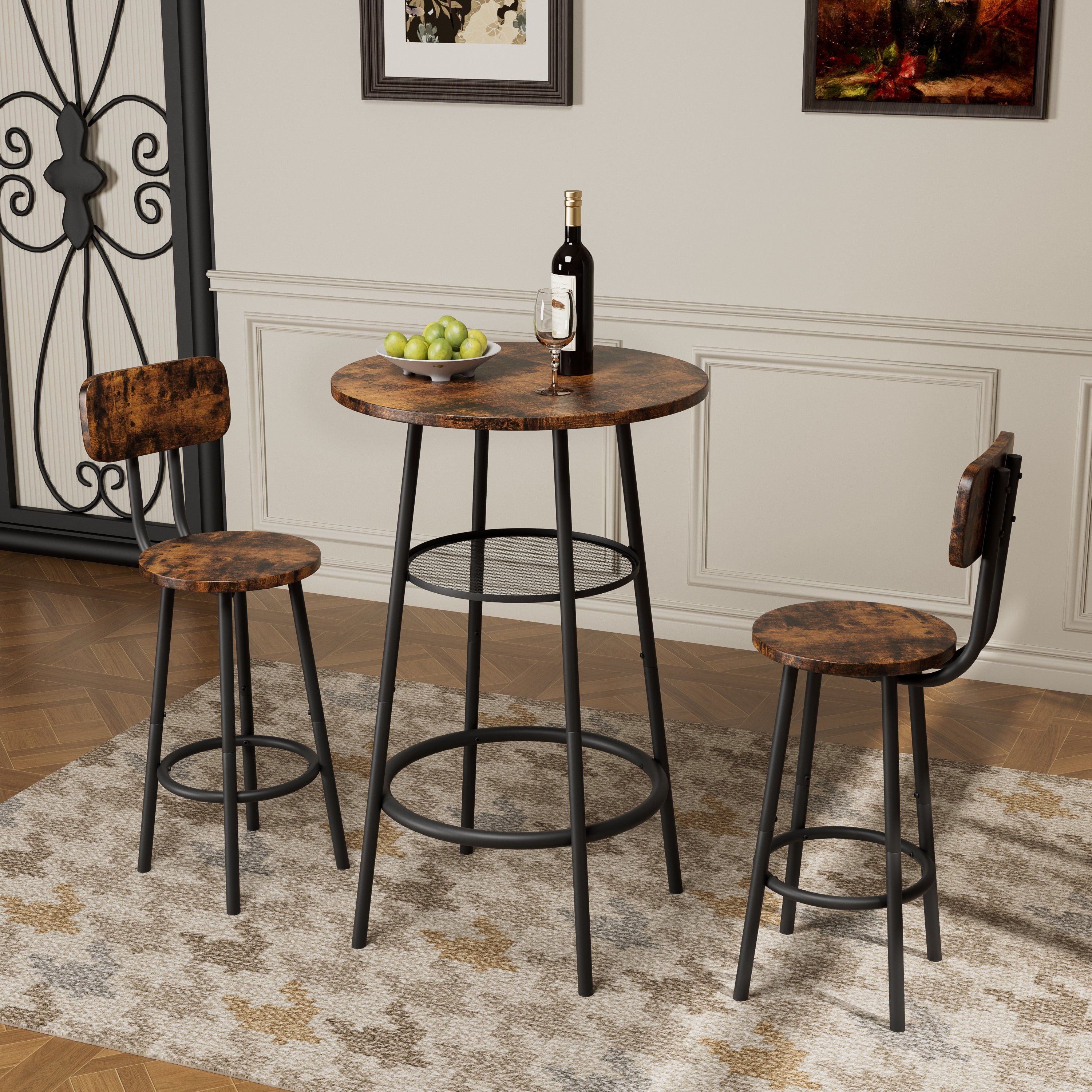 Bar table, equipped with 2 bar stools , with backrest and partition - Grand Goldman Shop