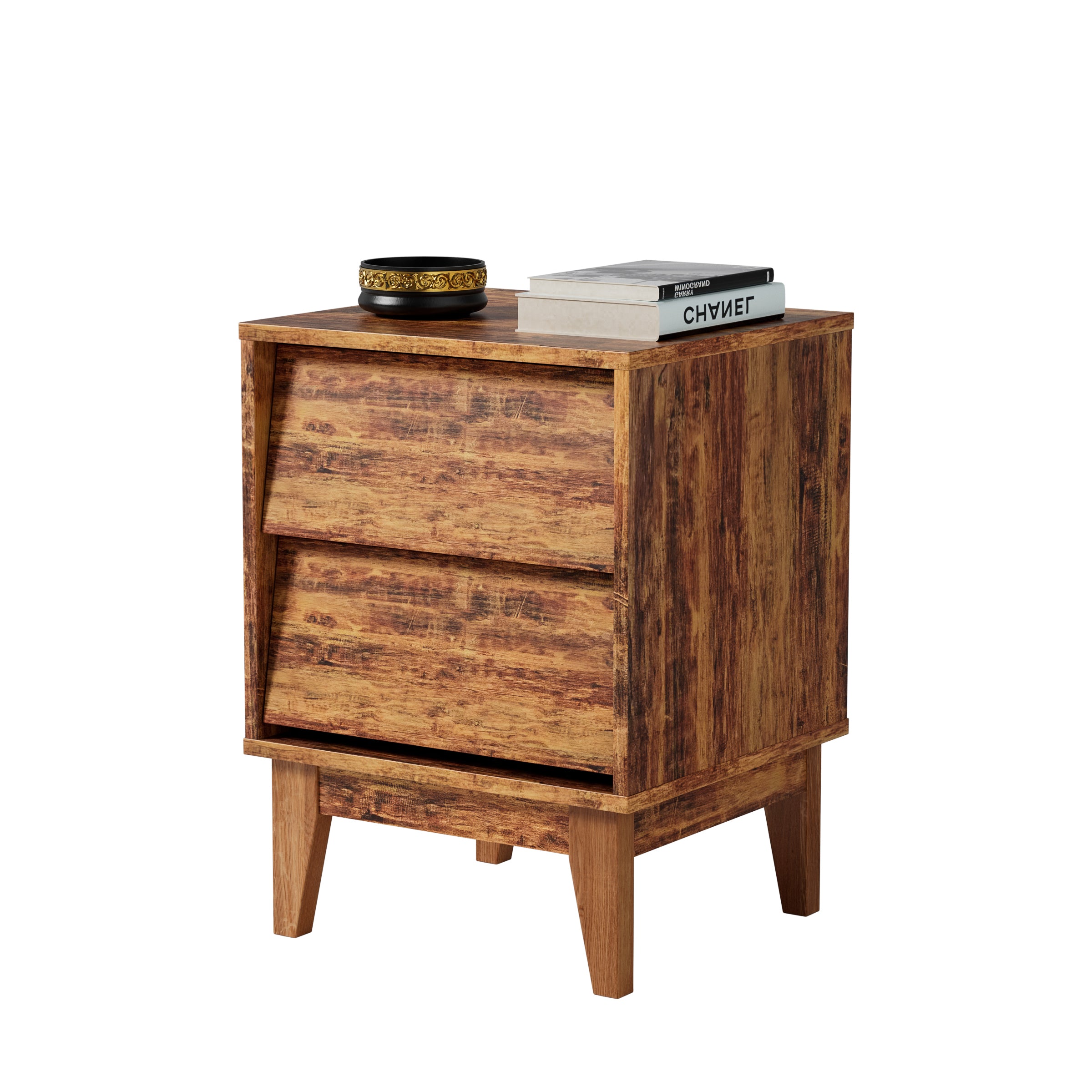 2 Set Nightstands Features Vintage-style and Bevel Design, Made of MDF, Mid Century Modern Nightstand, Night Stand for Bedroom - Grand Goldman Shop