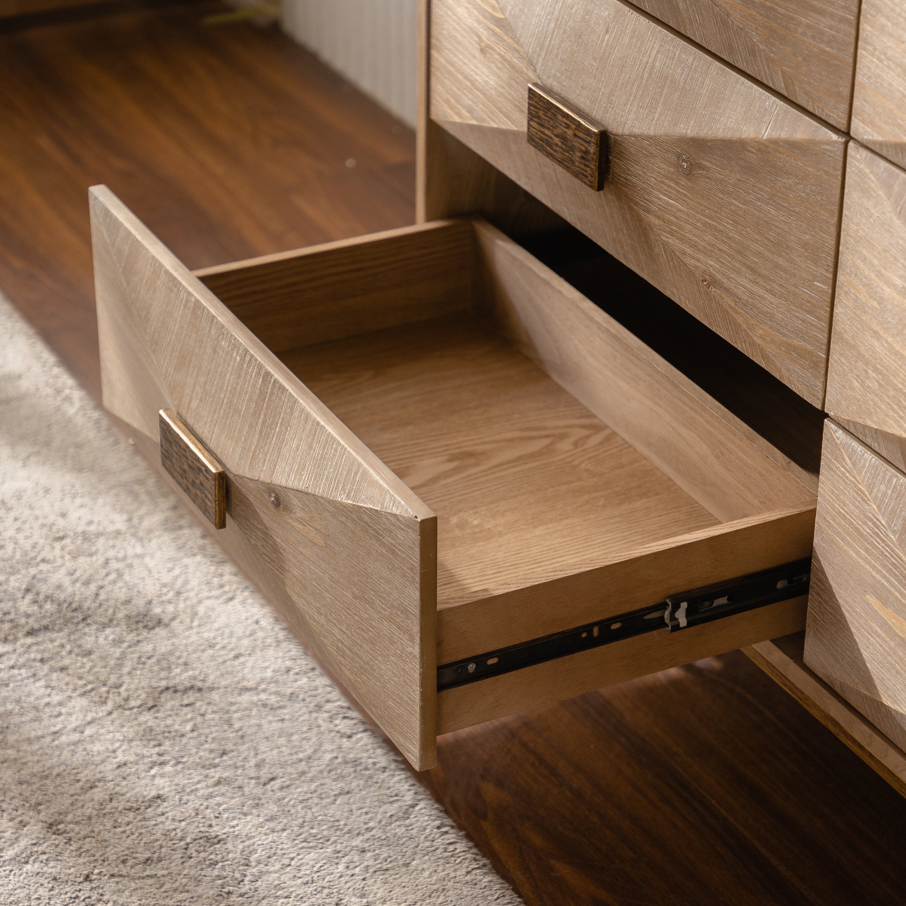 47.24' Light Wood 6-Drawer Dresser - Geometric Relief Chest of Drawers with Gold Metal Legs, Modern Sideboard Console Table for Living Room/Bedroom - Grand Goldman Shop