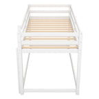White Twin Over Twin Floor Bunk Bed with Ladder, Solid Pine Wood, 79.1''L x 42''W x 46.5''H - Grand Goldman Shop