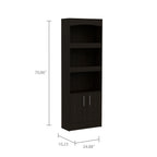 Bookcase, Three Shelves, Double Door Cabinet, Metal Hardware, Black - Grand Goldman