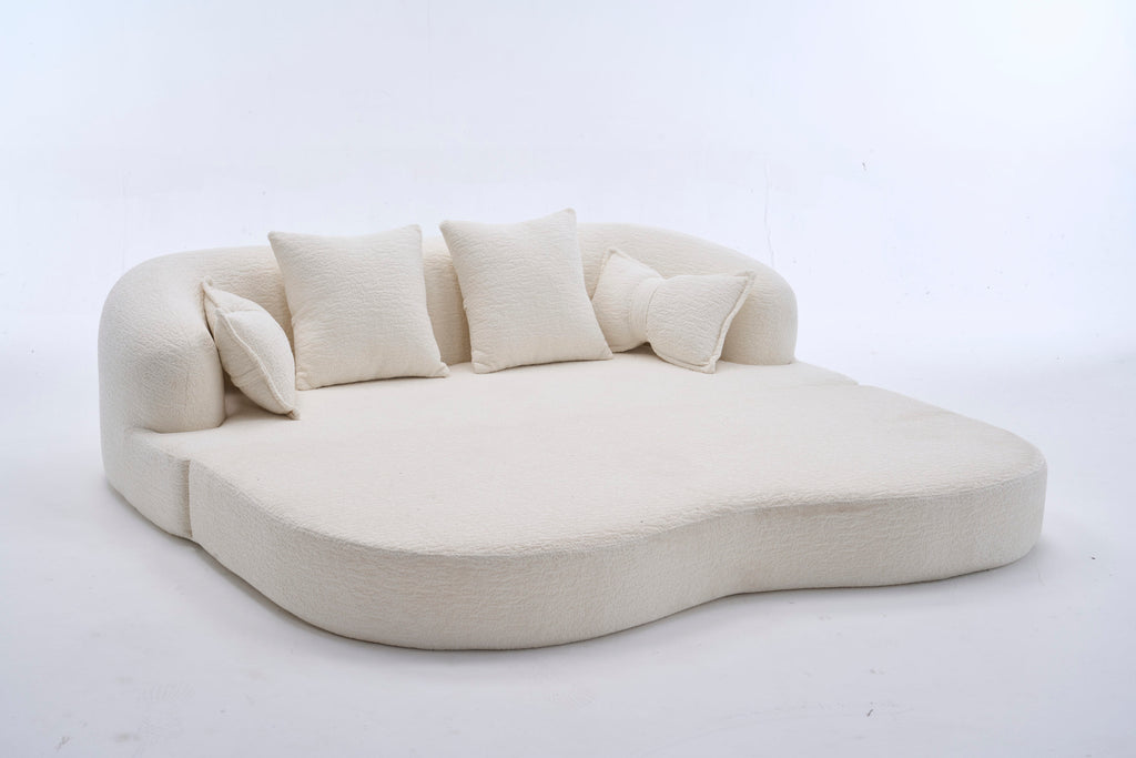 2-in-1 Foldable Sofa Bed,70 Inch Folding Boneless Couch Convertible Compressed Sleeper Sofabed, 4 Pillows for Living Room Apartment, Milk White - Grand Goldman Shop