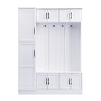 VIBE HAUS 79'' Tall Modern Hall Tree with Shoe Storage, 4-in-1 Entryway Bench with 6 Cabinets, 4 Coat Hooks & Adjustable Shelf for Hallway, living room, White - Grand Goldman Shop