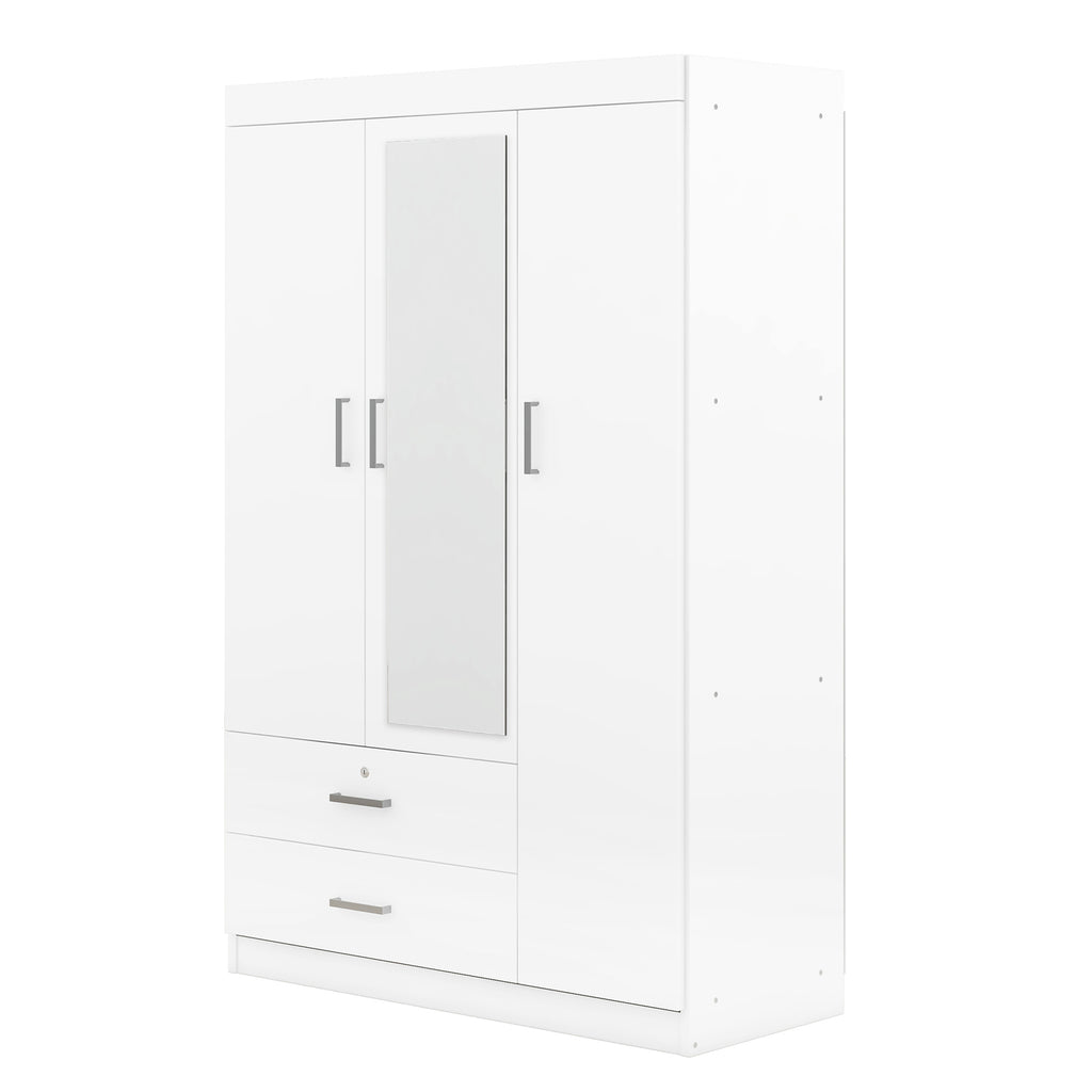 3-Door Mirror Wardrobe with shelves, White - Grand Goldman Shop