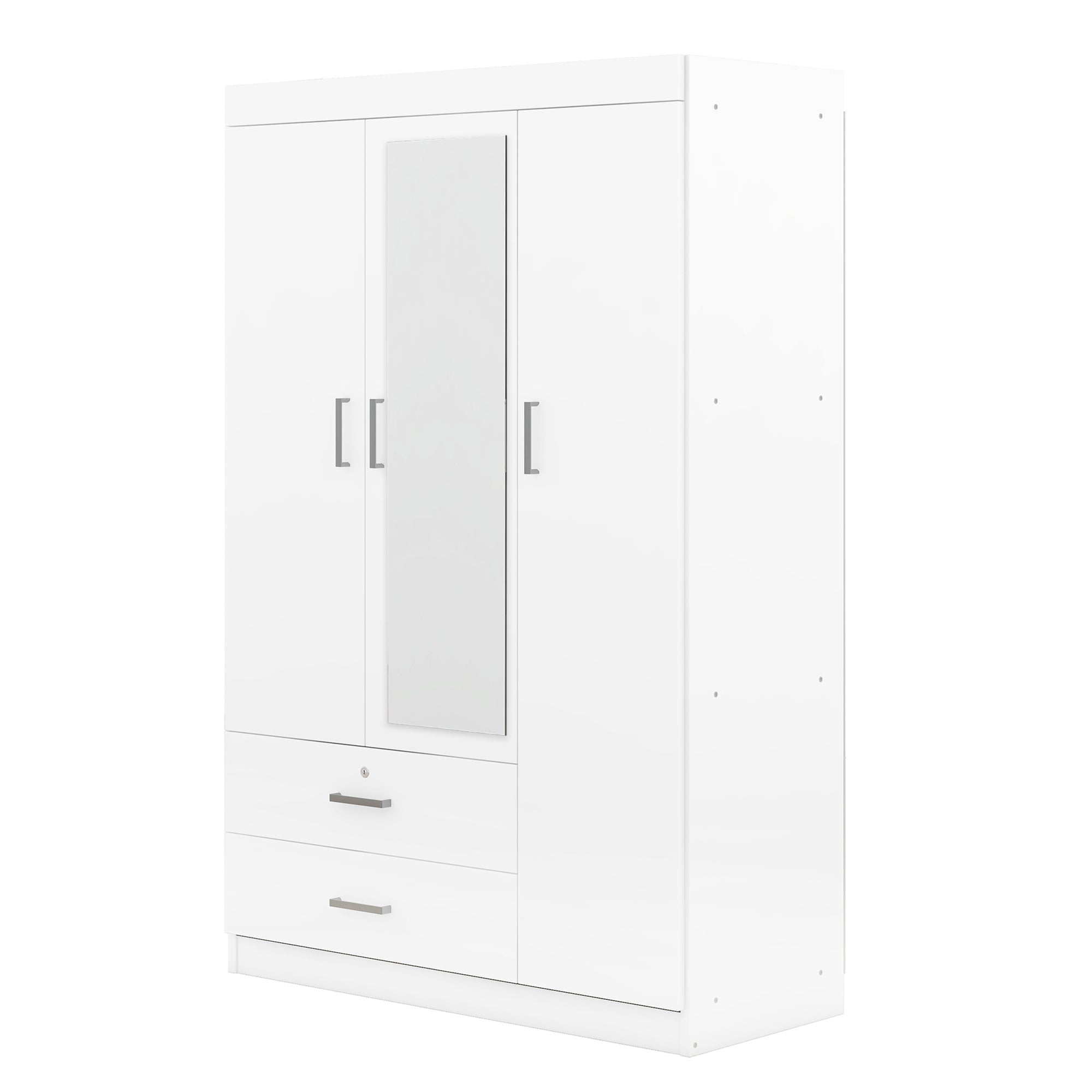 3-Door Mirror Wardrobe with shelves, White - Grand Goldman Shop