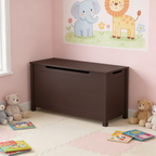 Kids Wooden Toy Box Storage with Safety Hinged Lid for Ages 2+ (Coffee) | Premium Home Decor - Grand Goldman