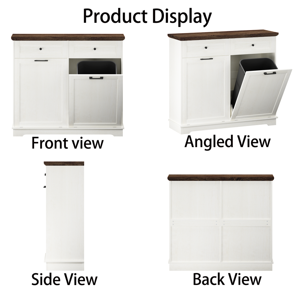 20 Gallon Tilt Out Trash Cabinet Freestanding Trash Bin Cabinet Wood Garbage Recycling Cabinet with Drawer Pet Proof Trash Can Holder for Kitchen Living Room, Antique White (Not include trash can) - Grand Goldman Shop