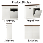 20 Gallon Tilt Out Trash Cabinet Freestanding Trash Bin Cabinet Wood Garbage Recycling Cabinet with Drawer Pet Proof Trash Can Holder for Kitchen Living Room, Antique White (Not include trash can) - Grand Goldman Shop