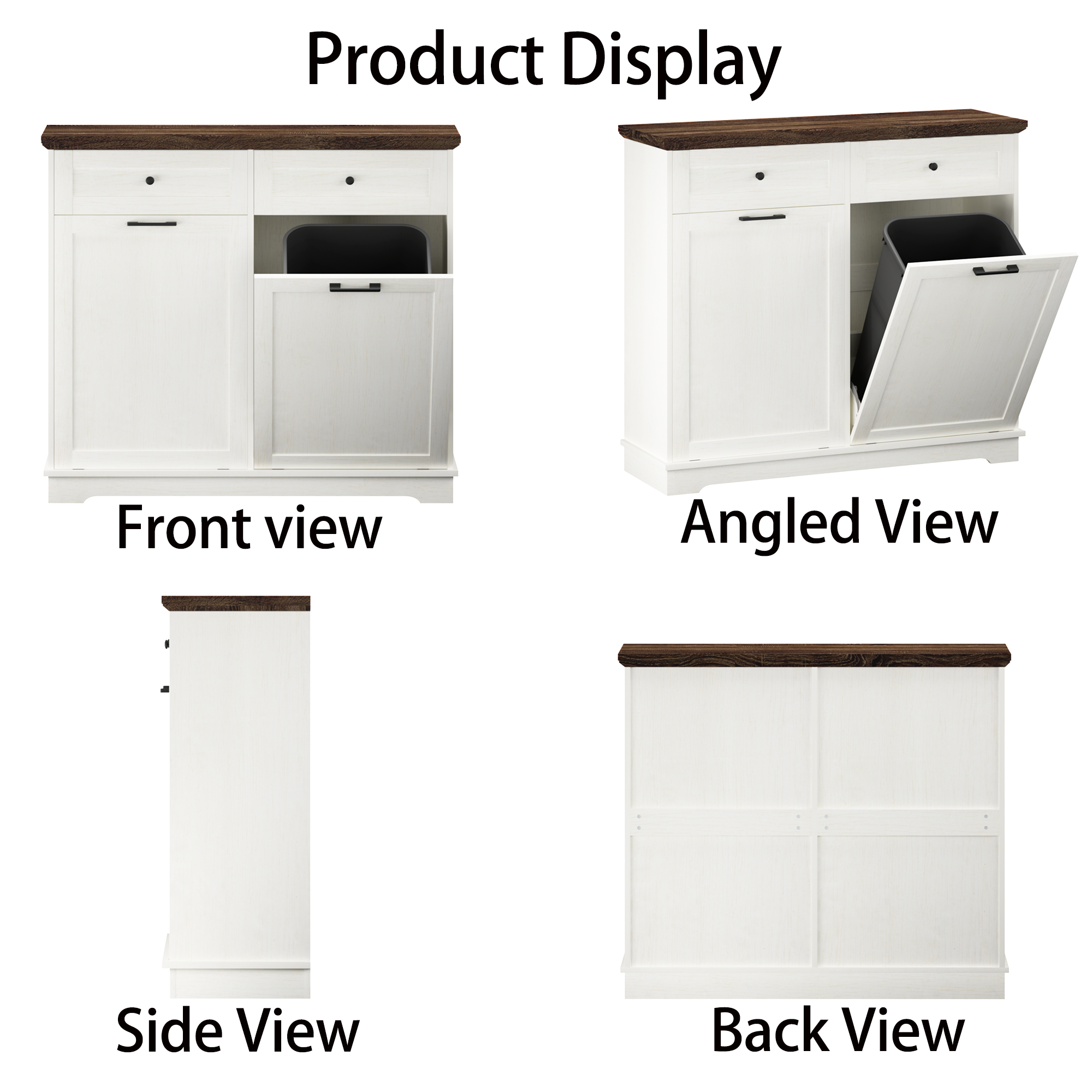 20 Gallon Tilt Out Trash Cabinet Freestanding Trash Bin Cabinet Wood Garbage Recycling Cabinet with Drawer Pet Proof Trash Can Holder for Kitchen Living Room, Antique White (Not include trash can) - Grand Goldman Shop